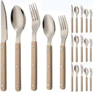 ABS Rivet Handle Marble Pattern Handle Kitchen Stainless Steel Silverware Tableware Flatware Cutlery Knives Forks Spoons Set,Butter Knife Dessert Spoon Fork (5-piece set -4 set,White)