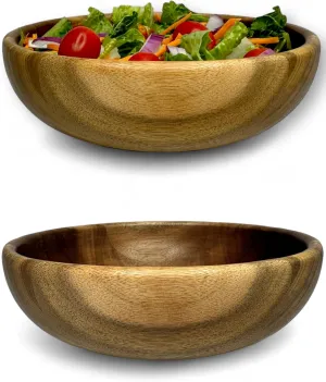 Acacia Decorative Wooden Bowls (2 Pcs) - Bowls for Food like Soup, Salad & So On - Water Resistant & Food Safe Wooden Salad Bowl Set - Perfect Nature-Friendly Modern Kitchen Decor (32 oz)