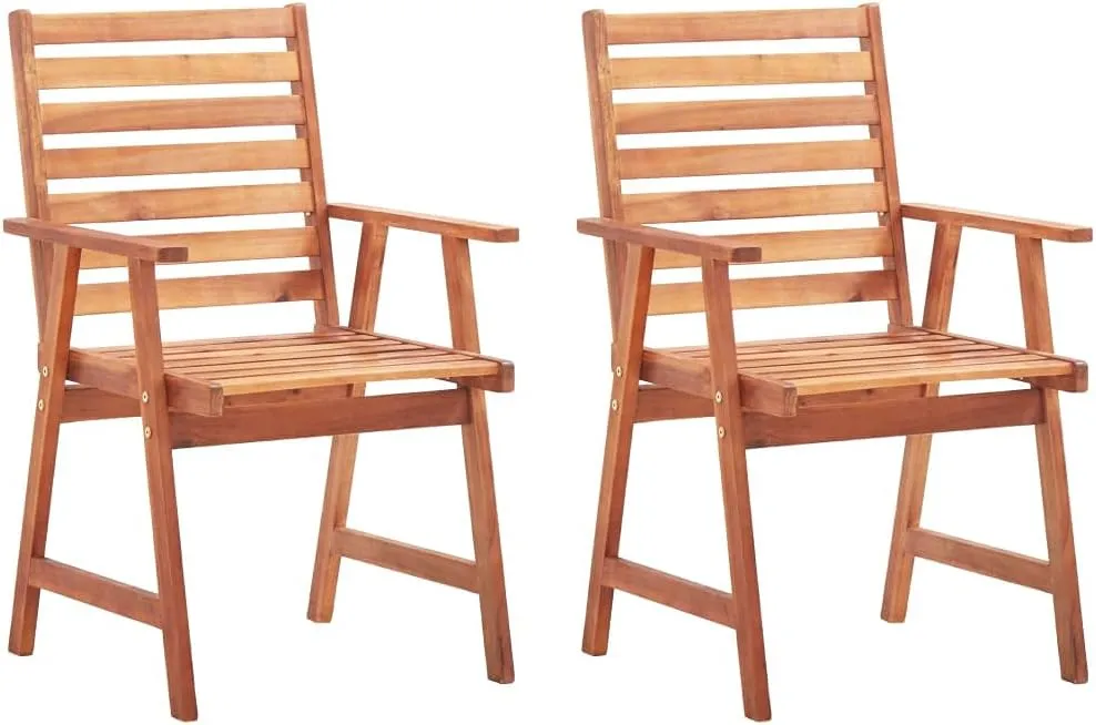 Acacia Wood Patio Dining Chairs Set of 2 with Green Cushions, Outdoor Furniture for Garden Terrace Poolside, Rustic Solid Wood Lounge Chairs for Camping Beach Backyard