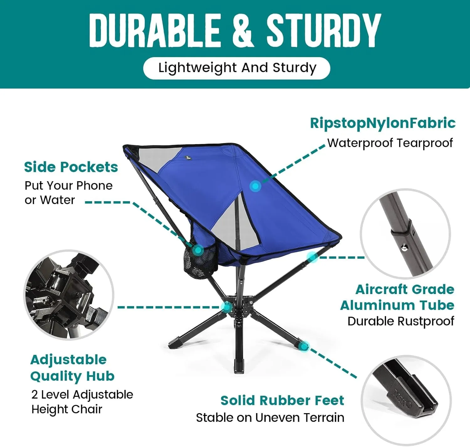 Adjustable Portable Camping Chair RiseLite Lightweight Compact Folding Chair for Adults, Collapsible Camp Chairs That Folds Up Small, Easy Carry for Travel, Outdoor, Sports, Backpacking, Hiking