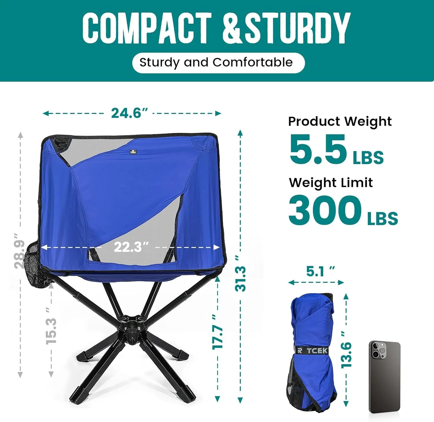 Adjustable Portable Camping Chair RiseLite Lightweight Compact Folding Chair for Adults, Collapsible Camp Chairs That Folds Up Small, Easy Carry for Travel, Outdoor, Sports, Backpacking, Hiking