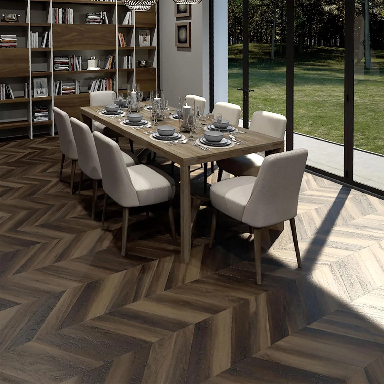 Allure 12" x 28" x 8mm, 12mil Luxury Vinyl, 45 Degree Chevron Flooring,Buckeye Black Walnut, Embossed, Waterproof, (8 Planks), (18.87 sqft/case)
