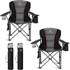 ALPHA CAMP Oversized Folding Camping Chair, Heavy Duty Portable Lawn Chairs with Cooler Bag, Side Pocket & Cup Holder, Folding Chairs for Outside Support 450 LBS