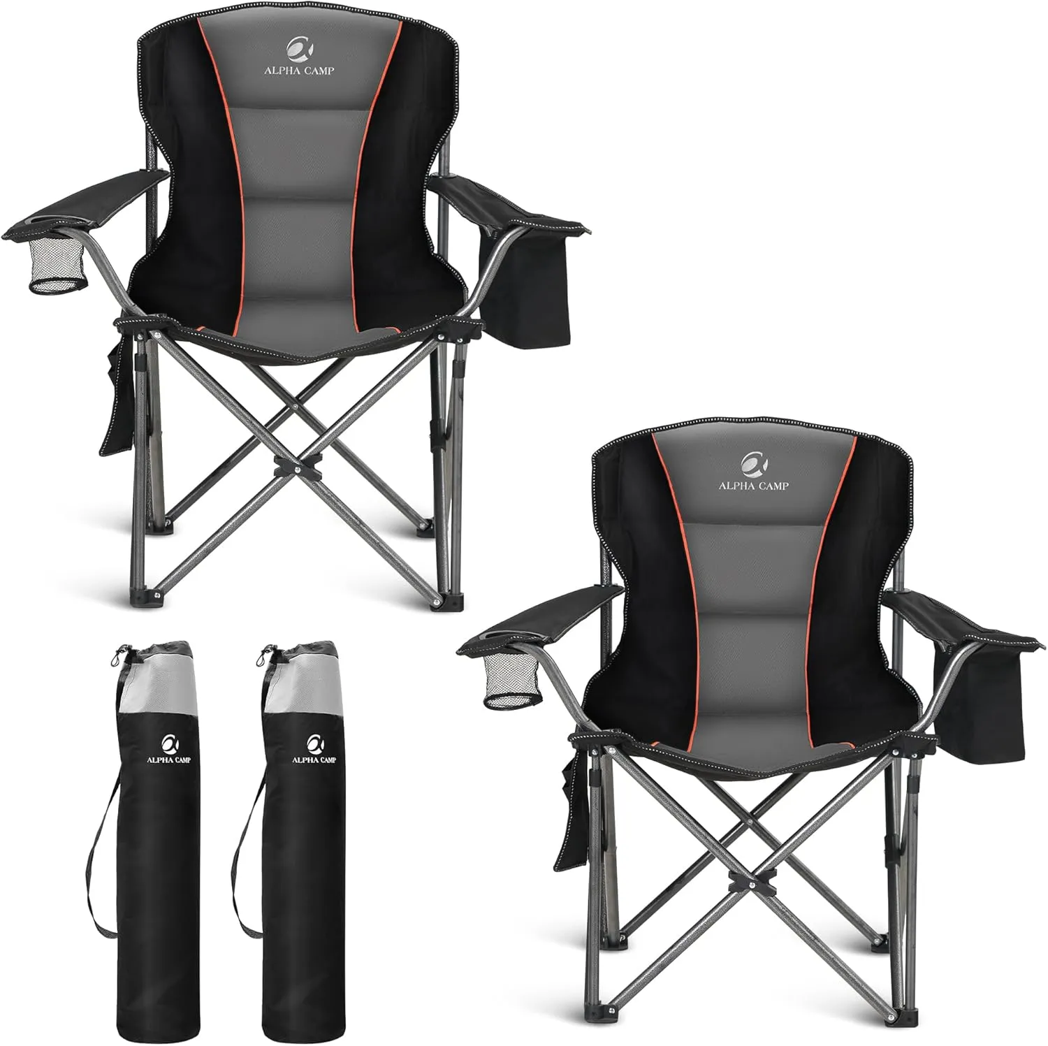 ALPHA CAMP Oversized Folding Camping Chair, Heavy Duty Portable Lawn Chairs with Cooler Bag, Side Pocket & Cup Holder, Folding Chairs for Outside Support 450 LBS