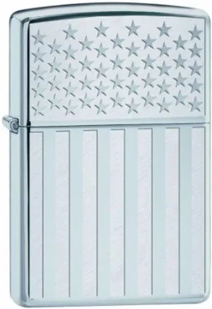 American Flag Patriotic Zippo Lighter Polished Chrome