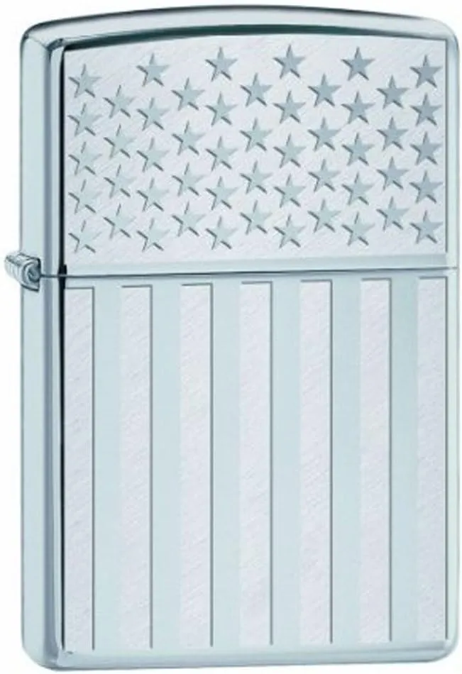 American Flag Patriotic Zippo Lighter Polished Chrome