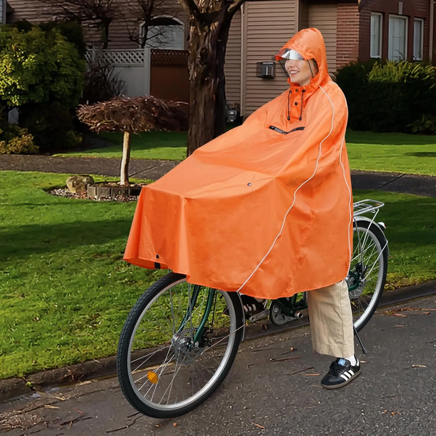 Andake Hooded Rain Poncho for Adults Waterproof Lightweight Raincoat for Men & Women Reusable Rain Ponchos for Cycling
