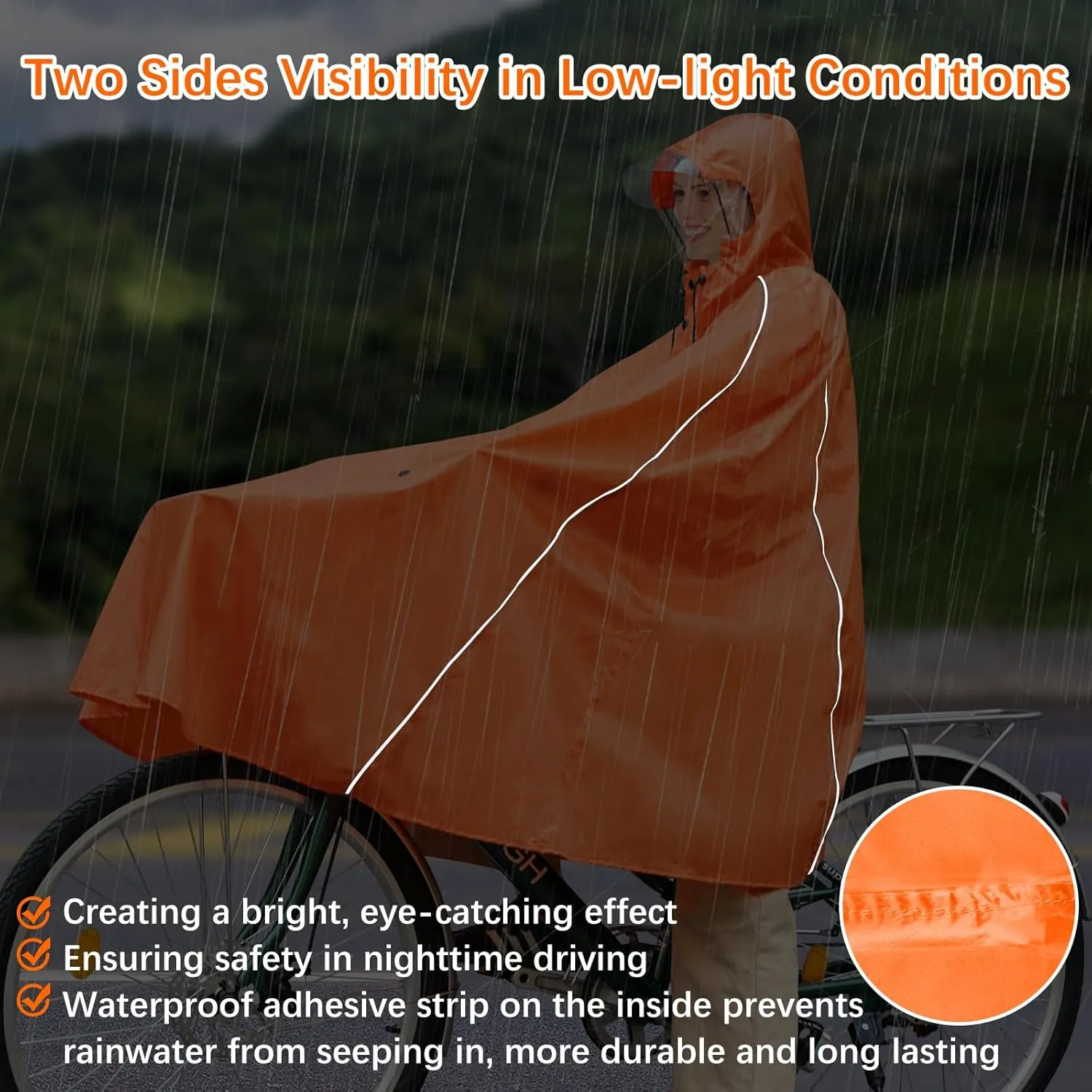 Andake Hooded Rain Poncho for Adults Waterproof Lightweight Raincoat for Men & Women Reusable Rain Ponchos for Cycling
