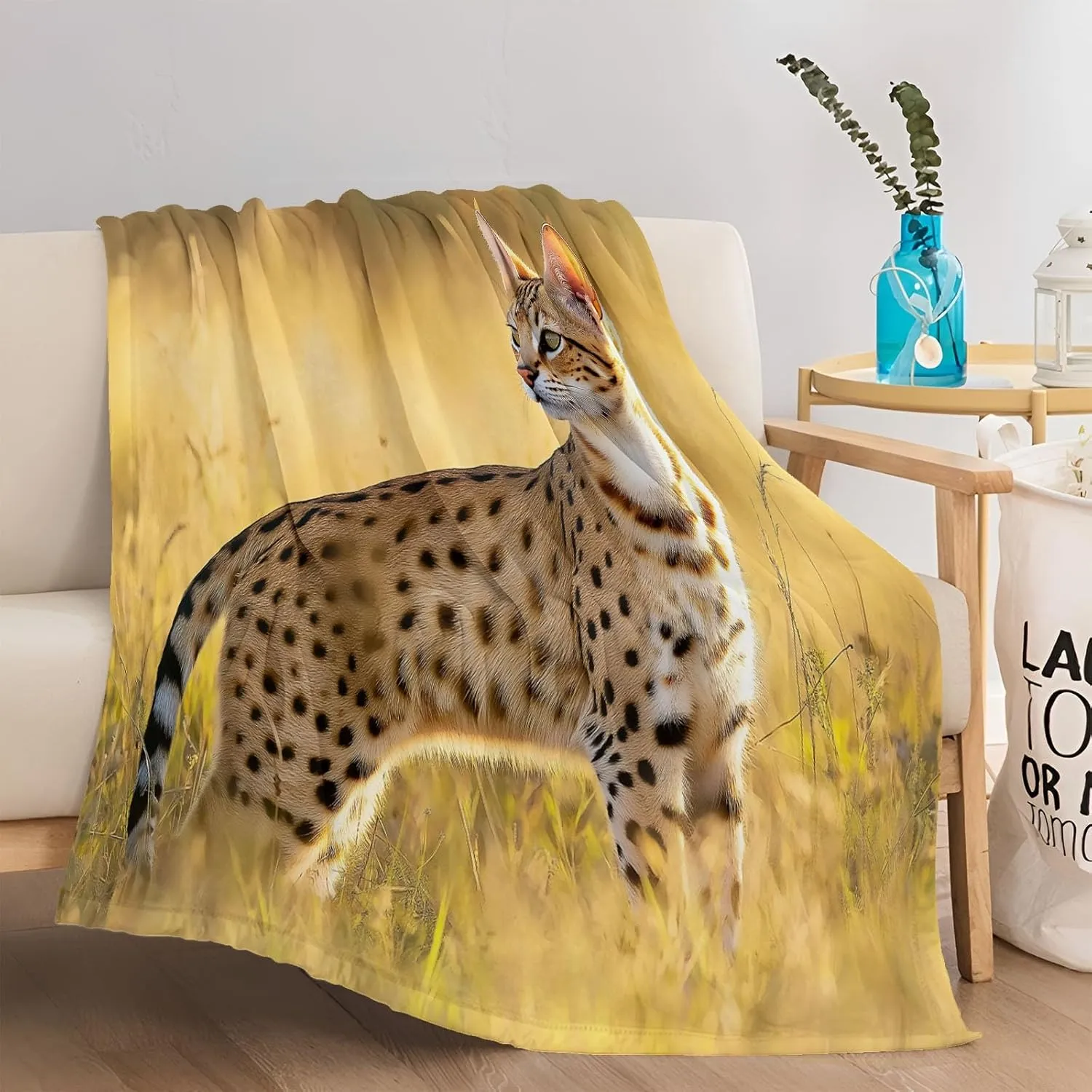 Animal Print Patterned Throw Blanket with Soft Sherpa Lining, Animal Print Prairie Cat Warm Throw for Camping, Outdoor, 80 x 90 in Light Weight Cozy Blanket for Couch, Sofa, Bed