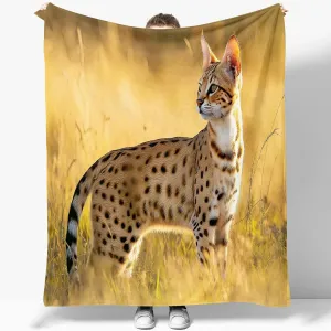 Animal Print Patterned Throw Blanket with Soft Sherpa Lining, Animal Print Prairie Cat Warm Throw for Camping, Outdoor, 80 x 90 in Light Weight Cozy Blanket for Couch, Sofa, Bed