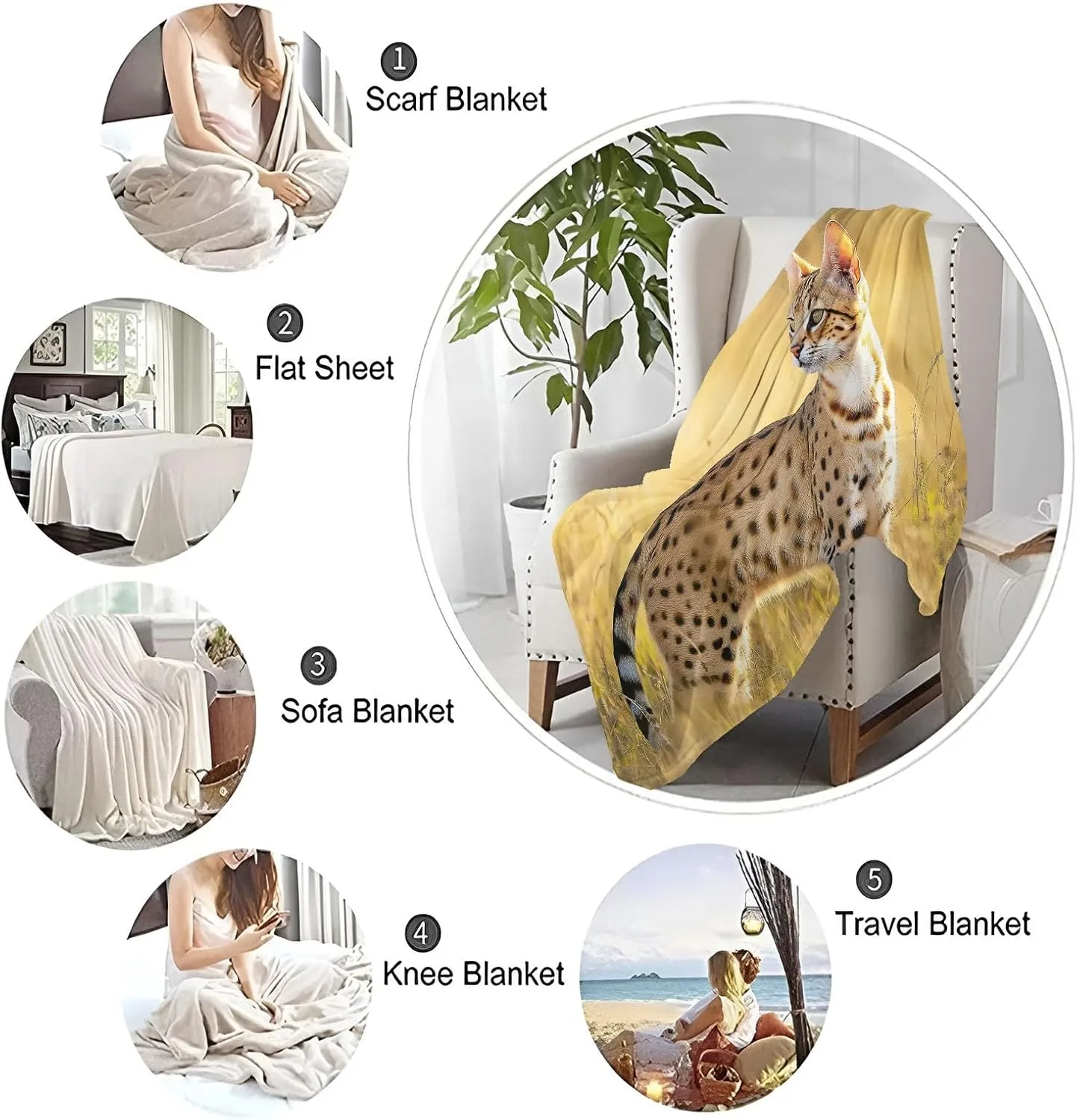 Animal Print Patterned Throw Blanket with Soft Sherpa Lining, Animal Print Prairie Cat Warm Throw for Camping, Outdoor, 80 x 90 in Light Weight Cozy Blanket for Couch, Sofa, Bed