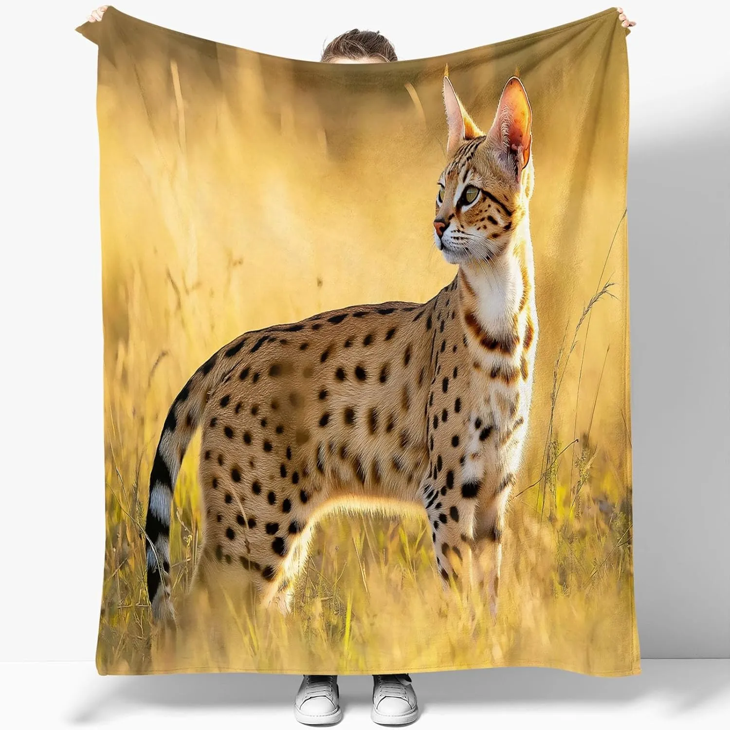 Animal Print Patterned Throw Blanket with Soft Sherpa Lining, Animal Print Prairie Cat Warm Throw for Camping, Outdoor, 80 x 90 in Light Weight Cozy Blanket for Couch, Sofa, Bed