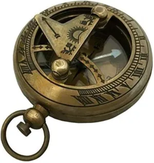 Antique Finish Brass 2" Sundial Compass Nautical Marine Old Vintage Pocket Style Gift Brass Round Sundial Compass Small Sun Dial Compass