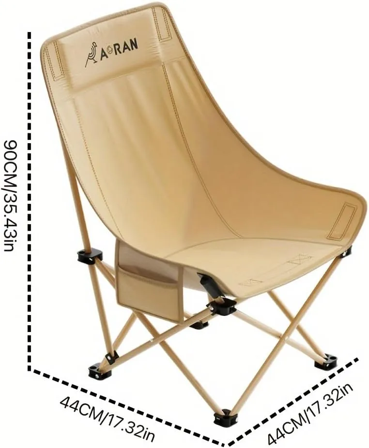 AORAN 2-Piece Aoran Portable Folding Chair Moon Chair High Back - Durable Iron Alloy, Suitable for Outdoor Leisure, Camping and Fishing Beach Chair Foldable Camping Chair Khaki