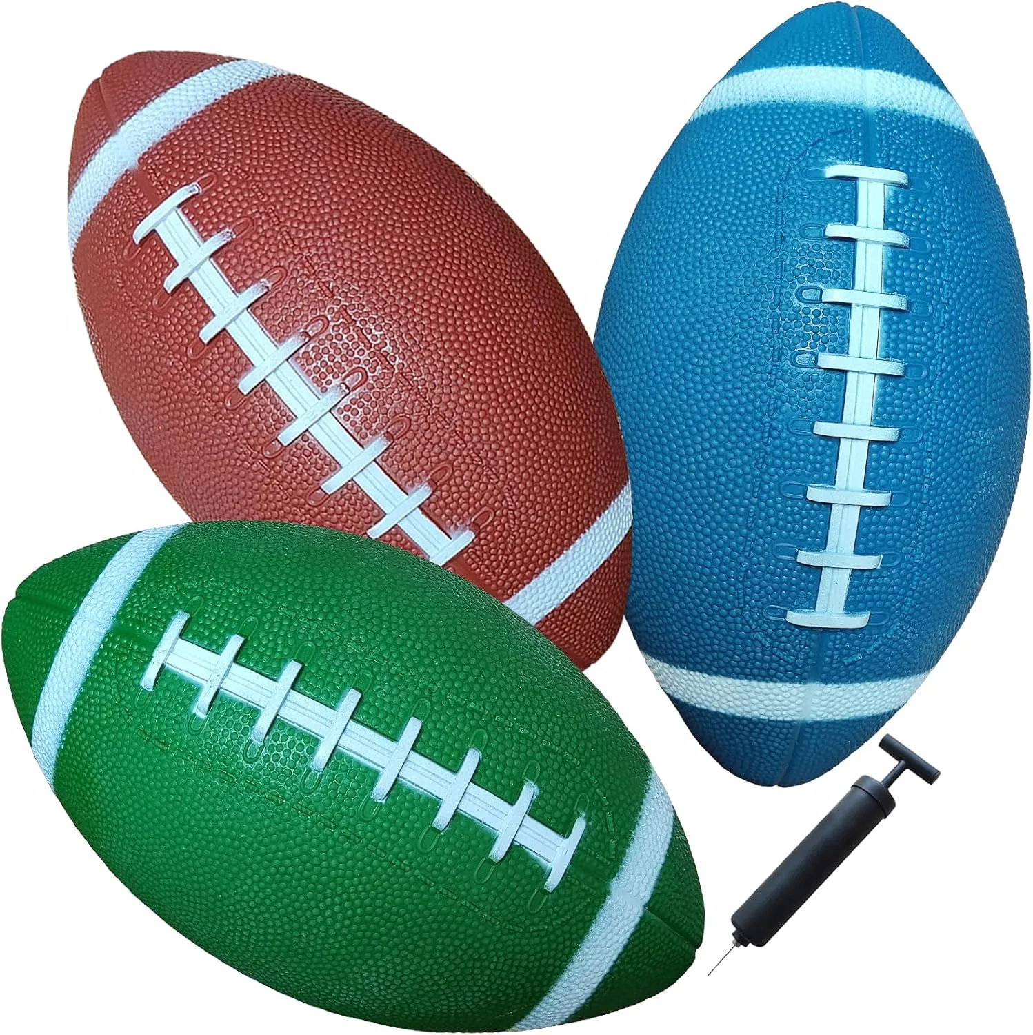 AppleRound 3-Pack 8-Inch Waterproof Footballs for Pool, Beach, & Backyard - Ideal for Water & Land Play - Ball Pump Included, Pee-Wee Junior Size for Kids & Teens