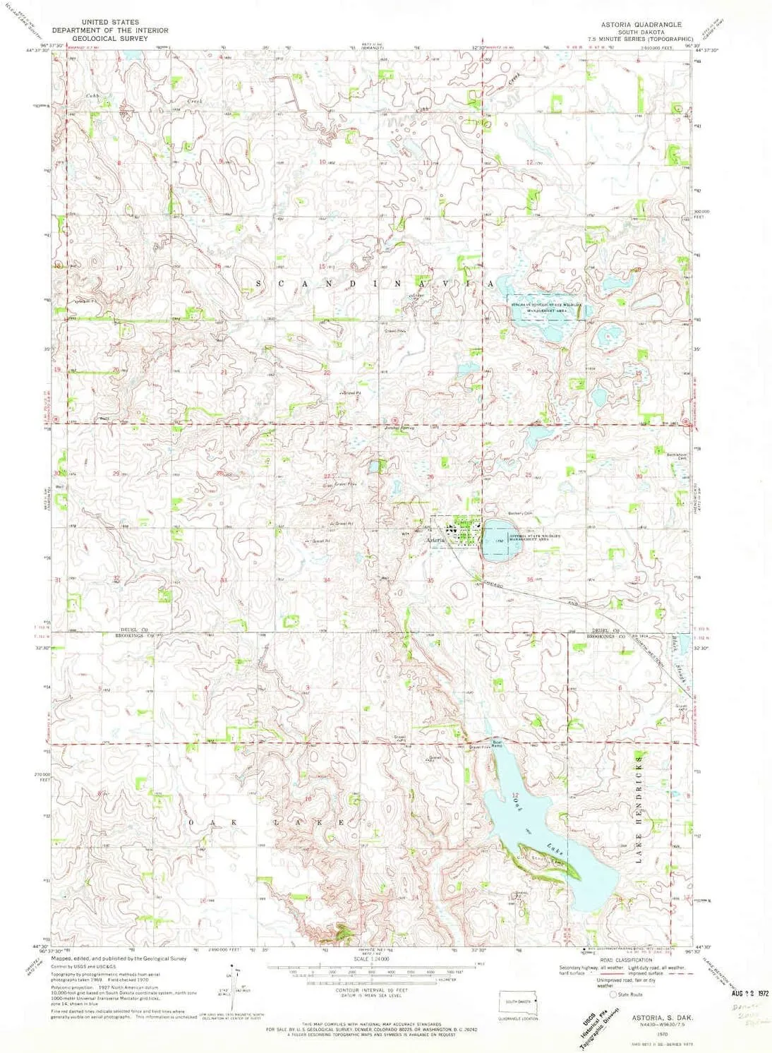 Astoria SD topo map, 1:24000 Scale, 7.5 X 7.5 Minute, Historical, 1970, Updated 1972, 26.9 x 22 in