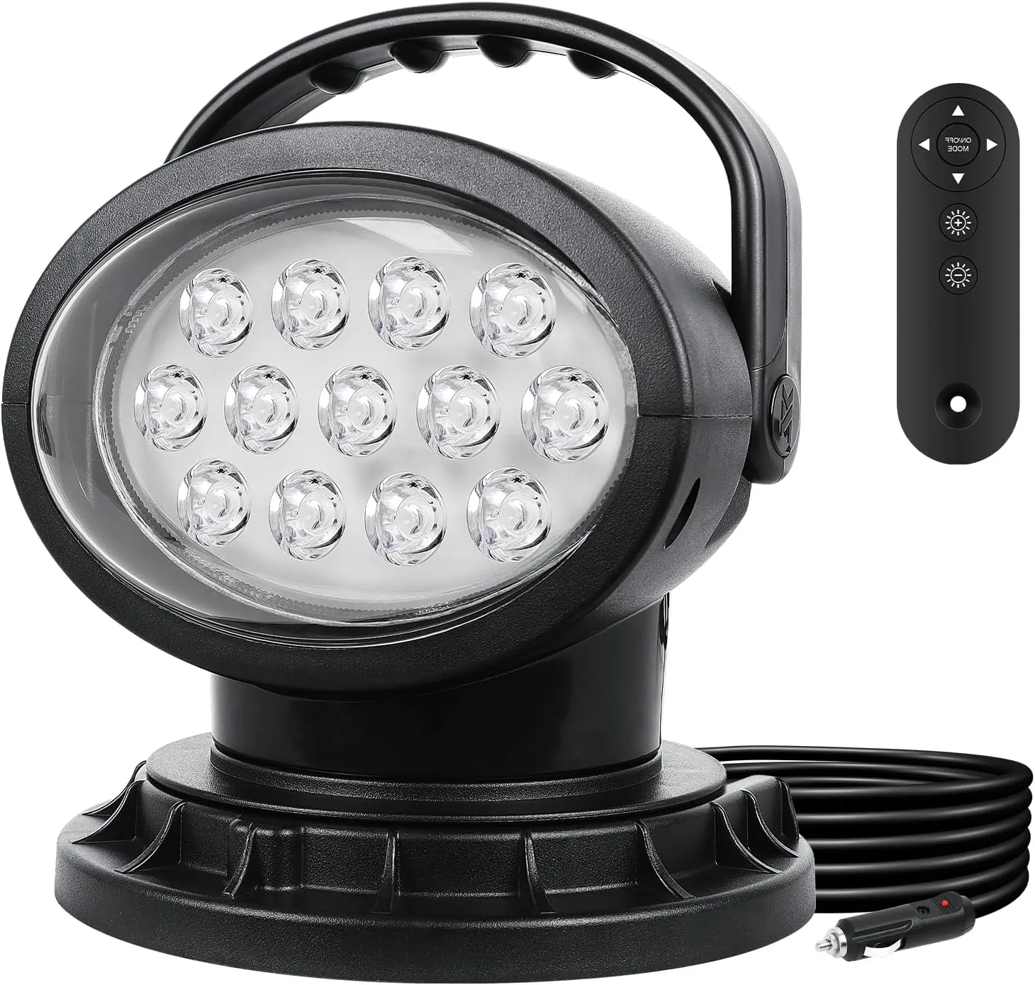 AUXTINGS 50W Remote Control LED Spotlight,360 Degree Rotating Searchlight, Portable Search Work Light with Cigarette Plug & 11 Strong Magnes for Off Road Trucks Boat Home Security Farm Field Garden
