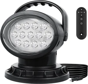 AUXTINGS 50W Remote Control LED Spotlight,360 Degree Rotating Searchlight, Portable Search Work Light with Cigarette Plug & 11 Strong Magnes for Off Road Trucks Boat Home Security Farm Field Garden