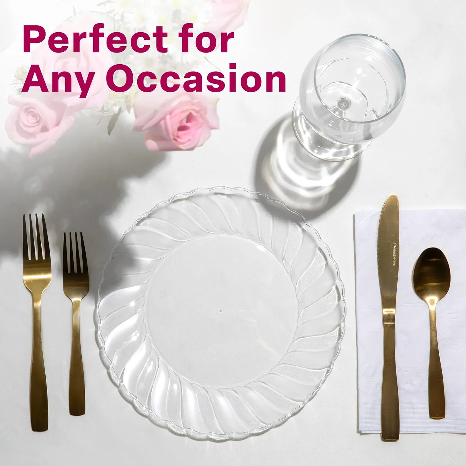 Aya's Cutlery Kingdom 50 Clear Plastic Plates 9" - Heavy-Duty Round Disposable Plates for Parties, Events, and Weddings - Elegant, Durable Clear Dinner Plate for Serving Food and for Easy Cleanup