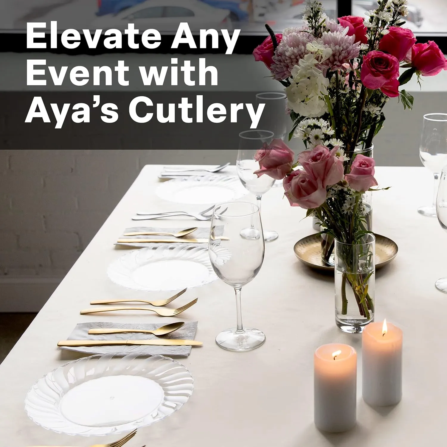 Aya's Cutlery Kingdom 50 Clear Plastic Plates 9" - Heavy-Duty Round Disposable Plates for Parties, Events, and Weddings - Elegant, Durable Clear Dinner Plate for Serving Food and for Easy Cleanup