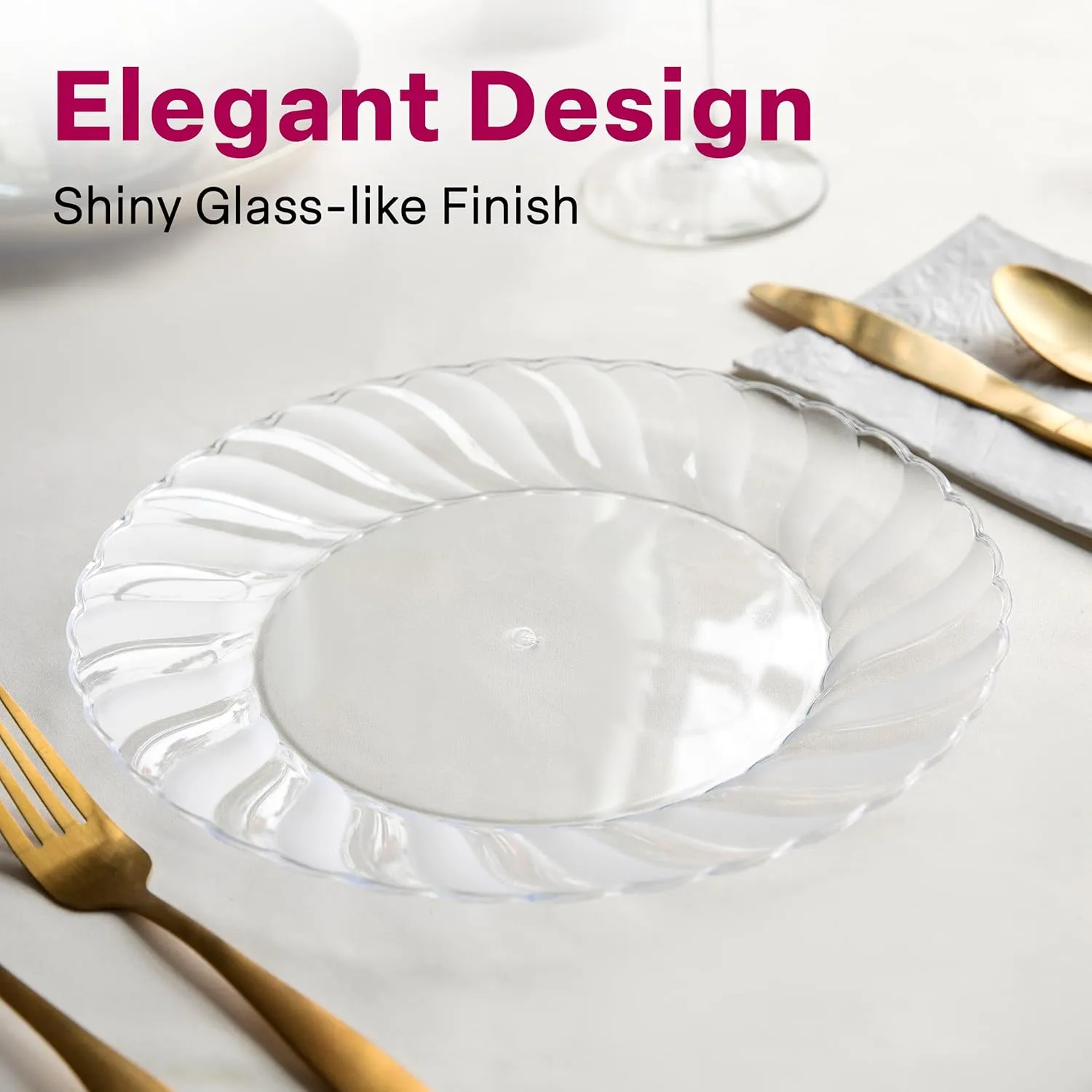Aya's Cutlery Kingdom 50 Clear Plastic Plates 9" - Heavy-Duty Round Disposable Plates for Parties, Events, and Weddings - Elegant, Durable Clear Dinner Plate for Serving Food and for Easy Cleanup