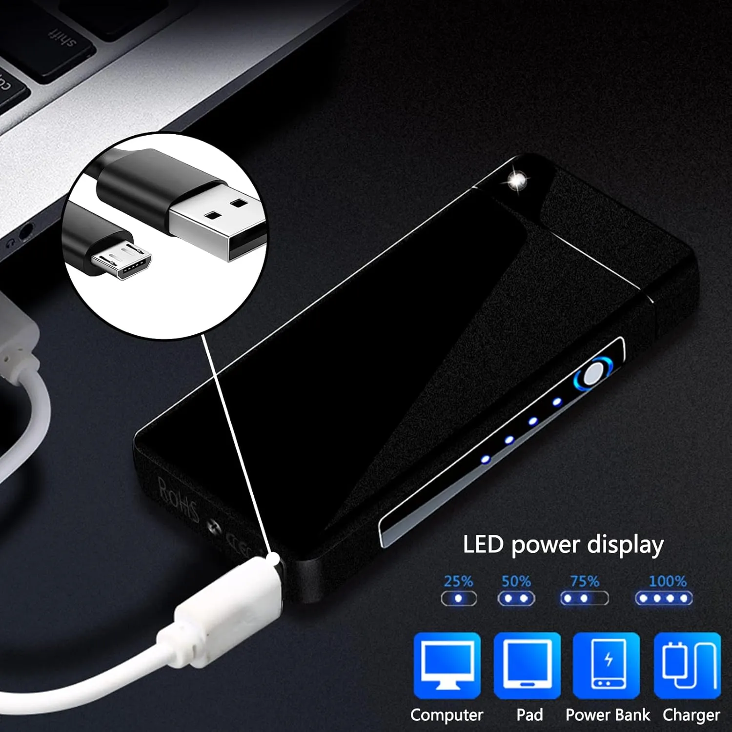 BABOBIU Electric Arc Lighter - USB Rechargeable, Plasma, Windproof, Unique Cool Lighter with Upgraded Capacity Battery for Candles, Incense, Fireworks (Frosted Black)