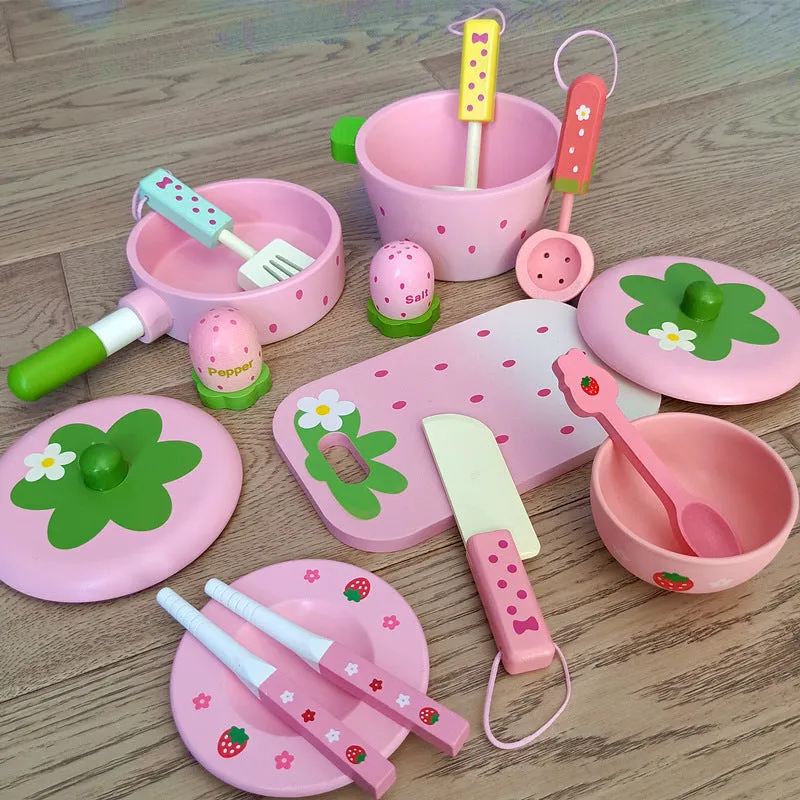 Baby birthday gift simulation kitchen accessories tableware cup discs set children's class home cooking wooden toys