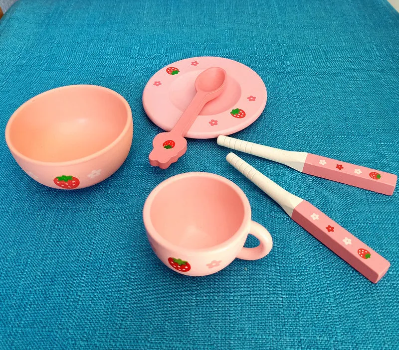 Baby birthday gift simulation kitchen accessories tableware cup discs set children's class home cooking wooden toys
