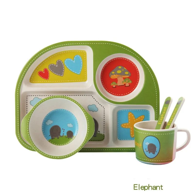 Baby's 5 Piece Bamboo Feeding Set Cartoon Design