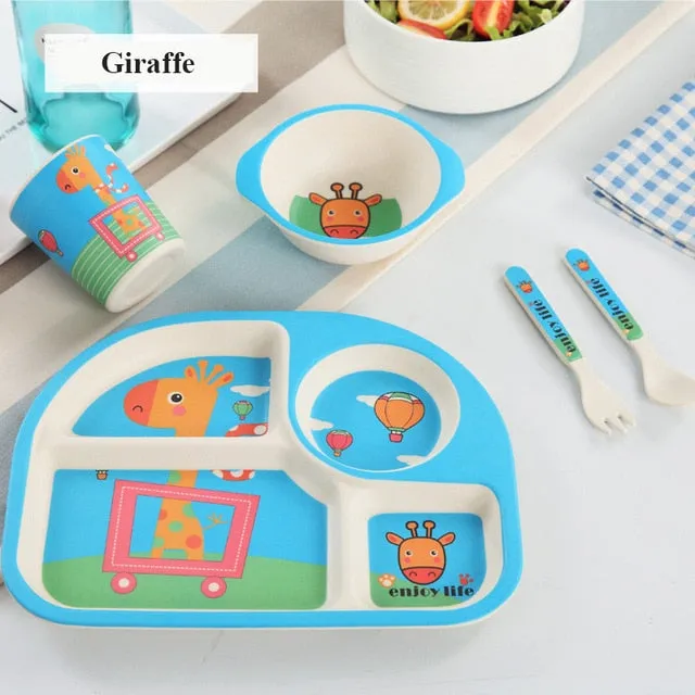 Baby's 5 Piece Bamboo Feeding Set Cartoon Design