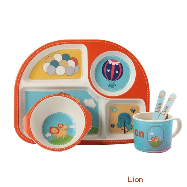 Baby's 5 Piece Bamboo Feeding Set Cartoon Design