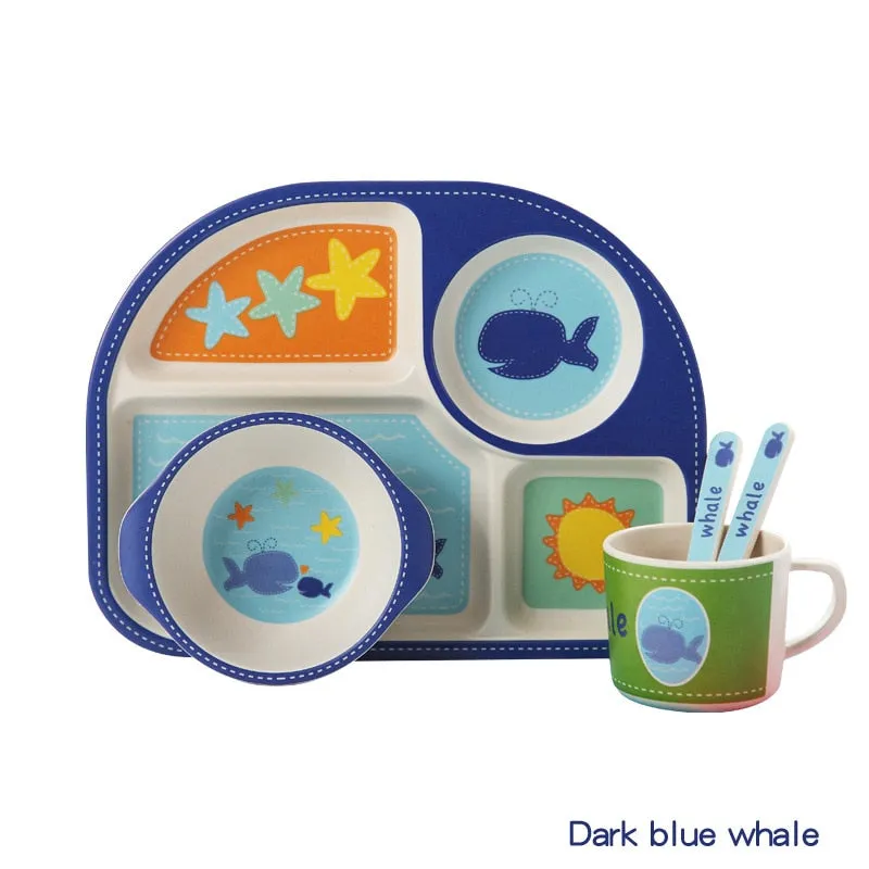 Baby's 5 Piece Bamboo Feeding Set Cartoon Design