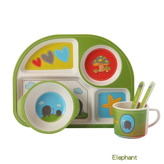 Baby's 5 Piece Bamboo Feeding Set Cartoon Design