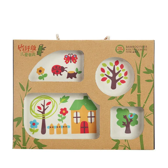 Baby's 5 Piece Bamboo Feeding Set Cartoon Design