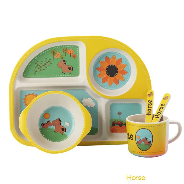 Baby's 5 Piece Bamboo Feeding Set Cartoon Design