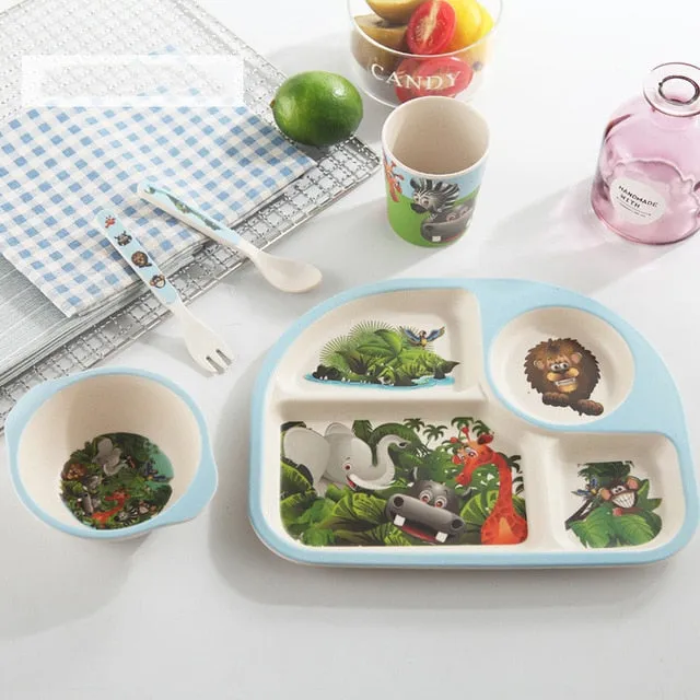 Baby's 5 Piece Bamboo Feeding Set Cartoon Design