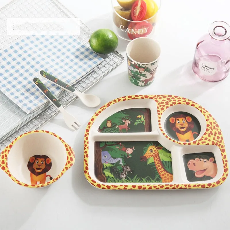Baby's 5 Piece Bamboo Feeding Set Cartoon Design