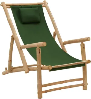 Bamboo Deck Chair Green Outdoor Lounge Chair Height Adjustable Patio Chairs Folding Beach Chair for Garden, Terrace, Relaxation with Armrests