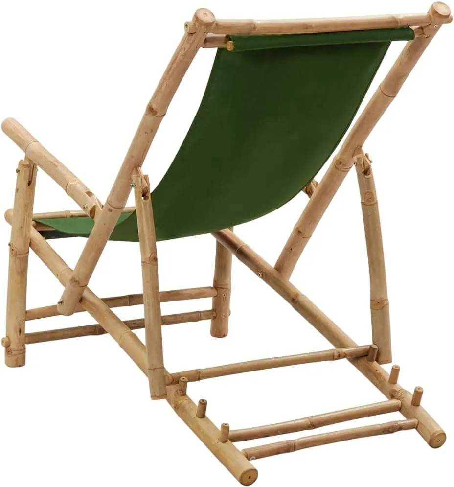 Bamboo Deck Chair Green Outdoor Lounge Chair Height Adjustable Patio Chairs Folding Beach Chair for Garden, Terrace, Relaxation with Armrests