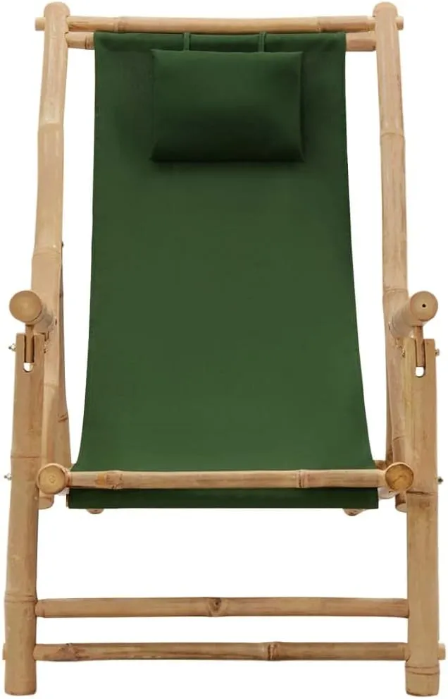Bamboo Deck Chair Green Outdoor Lounge Chair Height Adjustable Patio Chairs Folding Beach Chair for Garden, Terrace, Relaxation with Armrests