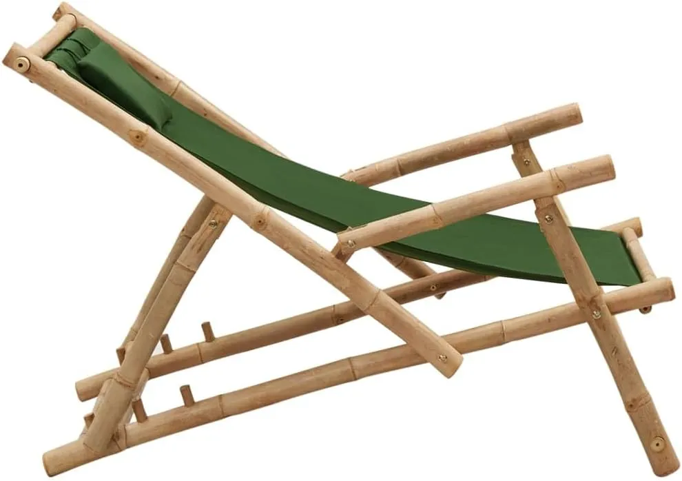 Bamboo Deck Chair Green Outdoor Lounge Chair Height Adjustable Patio Chairs Folding Beach Chair for Garden, Terrace, Relaxation with Armrests