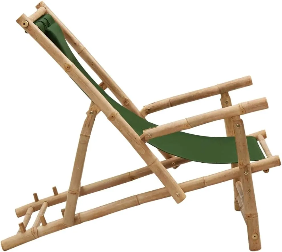 Bamboo Deck Chair Green Outdoor Lounge Chair Height Adjustable Patio Chairs Folding Beach Chair for Garden, Terrace, Relaxation with Armrests