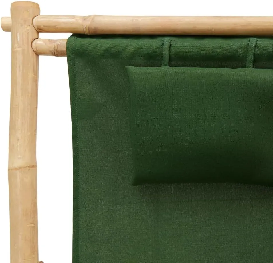 Bamboo Deck Chair Green Outdoor Lounge Chair Height Adjustable Patio Chairs Folding Beach Chair for Garden, Terrace, Relaxation with Armrests