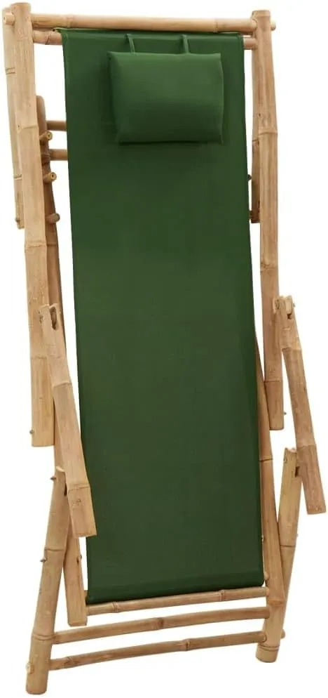 Bamboo Deck Chair Green Outdoor Lounge Chair Height Adjustable Patio Chairs Folding Beach Chair for Garden, Terrace, Relaxation with Armrests