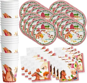 Barnyard Farm Animals Vintage Birthday Party Supplies Set Plates Napkins Cups Tableware Kit for 16