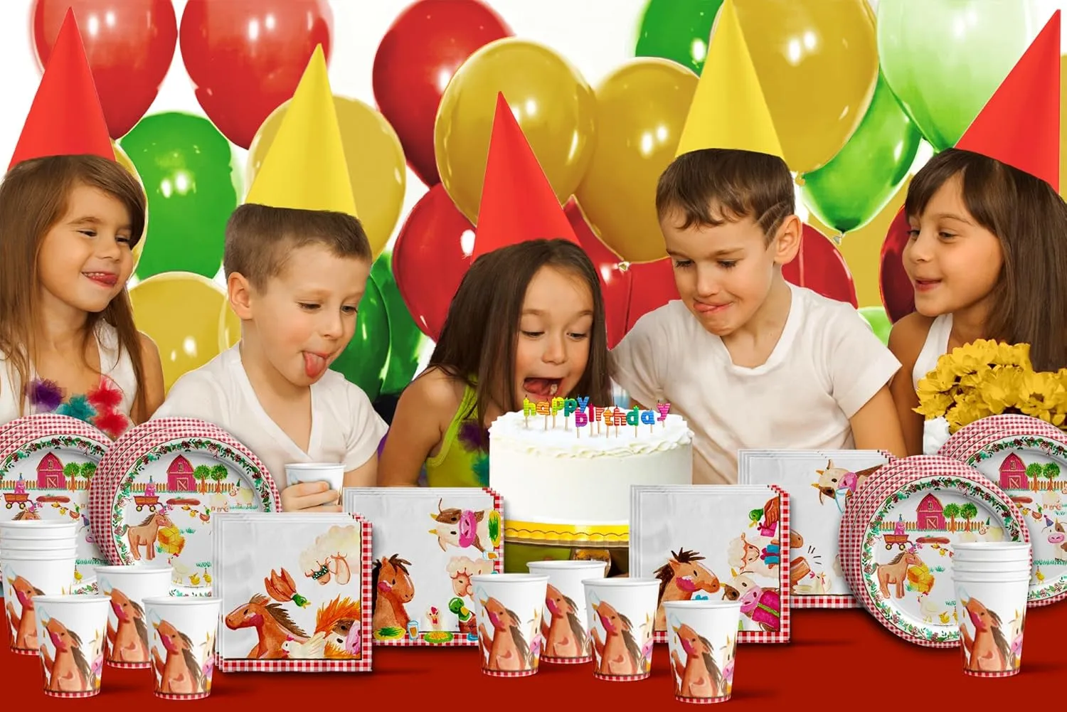 Barnyard Farm Animals Vintage Birthday Party Supplies Set Plates Napkins Cups Tableware Kit for 16