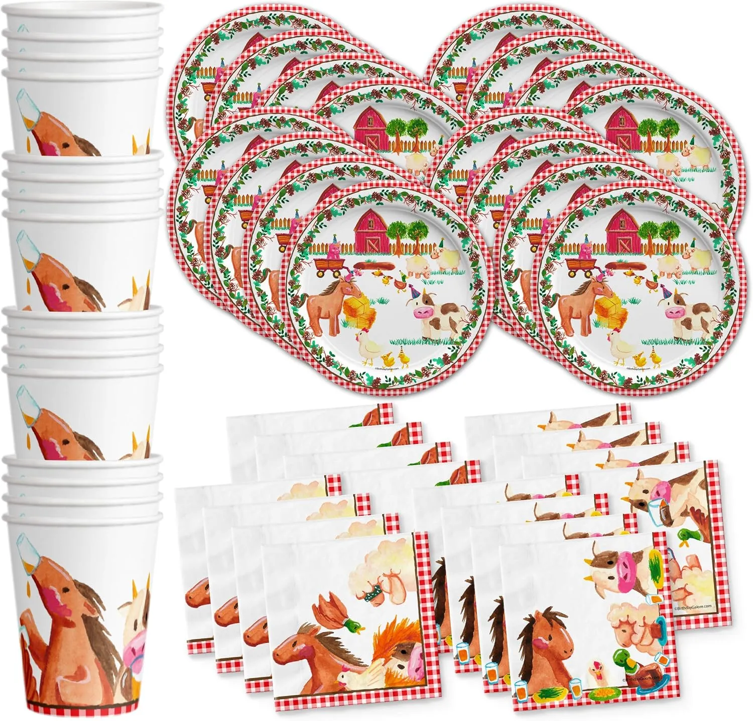 Barnyard Farm Animals Vintage Birthday Party Supplies Set Plates Napkins Cups Tableware Kit for 16