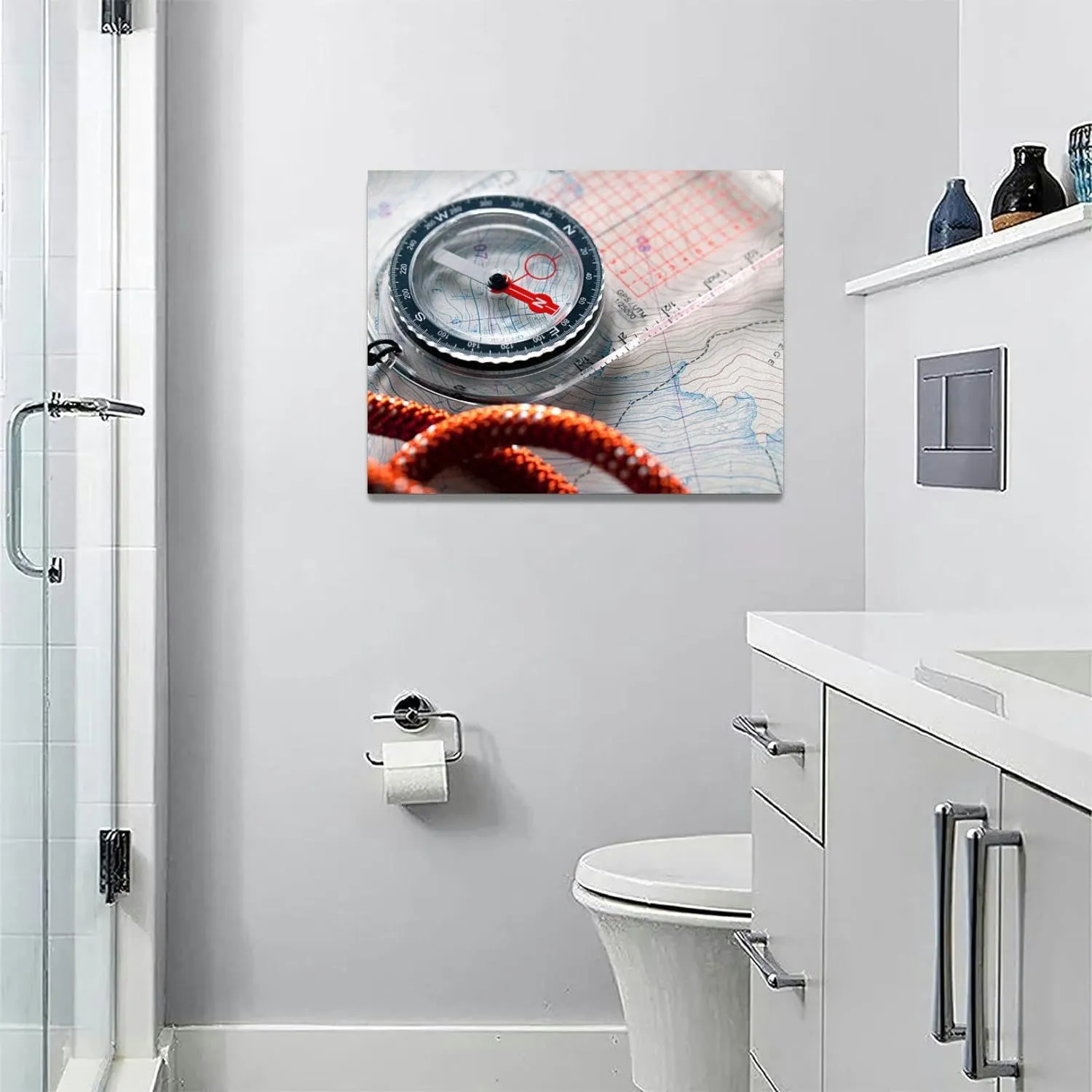 Bathroom Wall Art Decor for Bedroom Living Room Small Canvas Wall Art Framed Compass topographic maps Prints Artwork Painting Pictures Kitchen Office