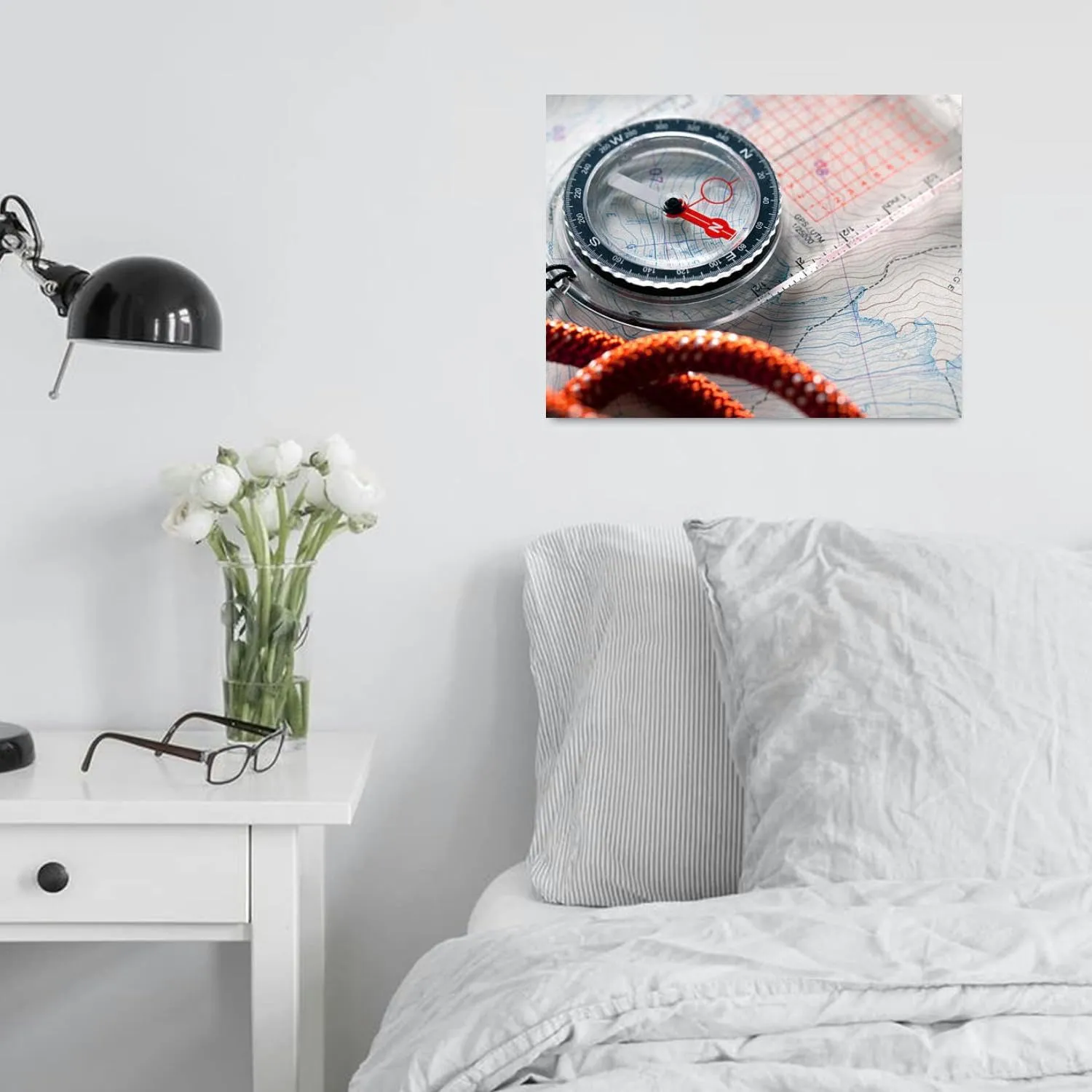 Bathroom Wall Art Decor for Bedroom Living Room Small Canvas Wall Art Framed Compass topographic maps Prints Artwork Painting Pictures Kitchen Office