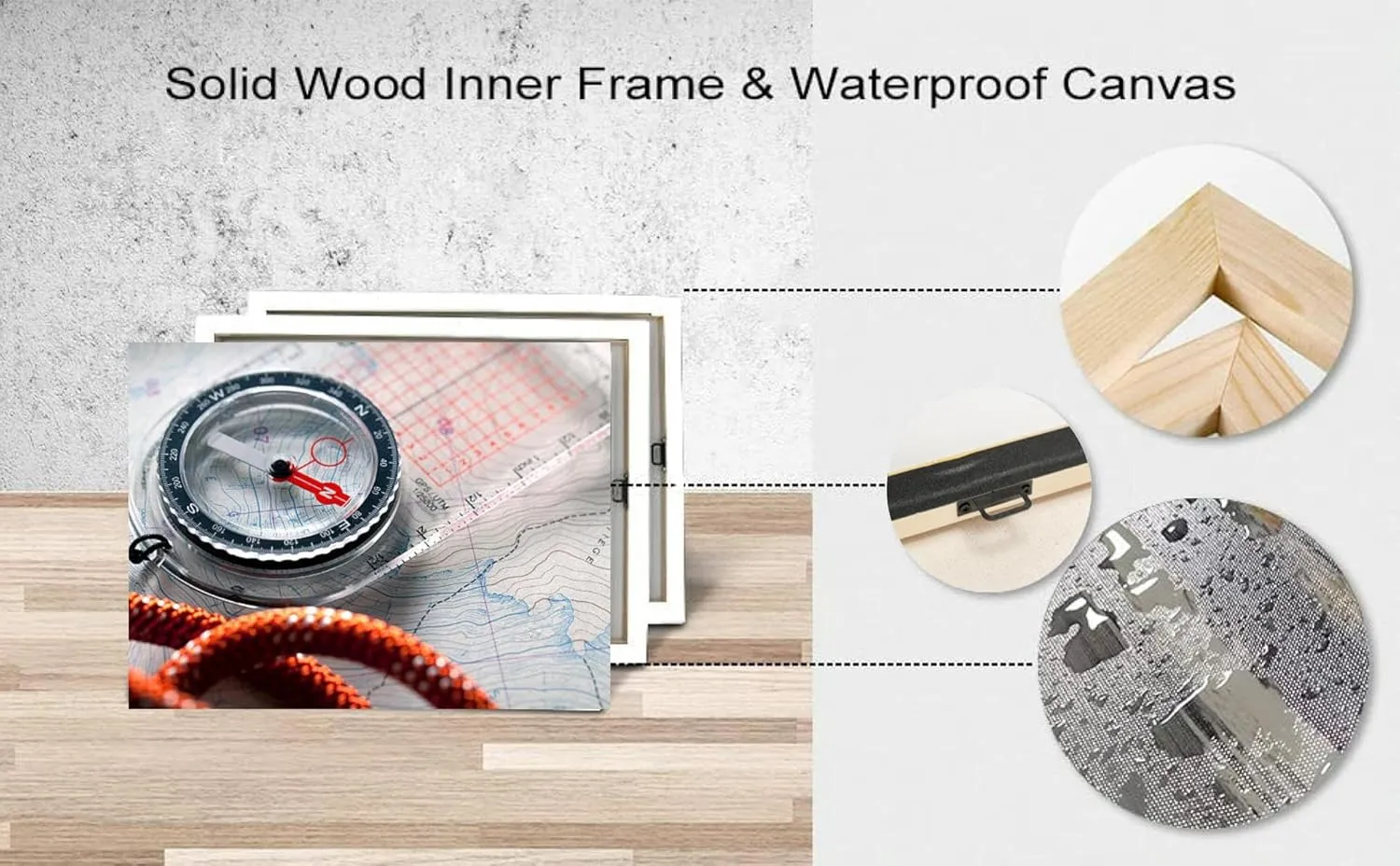 Bathroom Wall Art Decor for Bedroom Living Room Small Canvas Wall Art Framed Compass topographic maps Prints Artwork Painting Pictures Kitchen Office